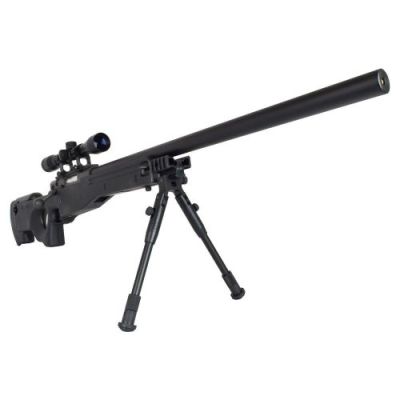 WELL SNIPER SPRING POWERED RIFLE WITH BIPOD, 4X32 SCOPE AND SPRING BLACK (MB01BB-OKIT)